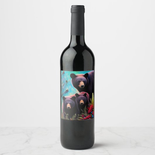 Mama Beer en welpen Wijn Etiket (Voorkant)