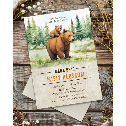 Mama Beer Forest Baby shower Invitation Kaart