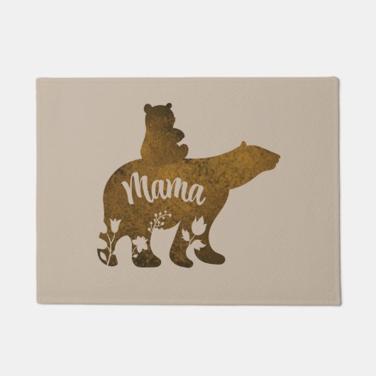 Mama Beer met 1 welp rijden op mama's rug Deurmat (Voorkant)