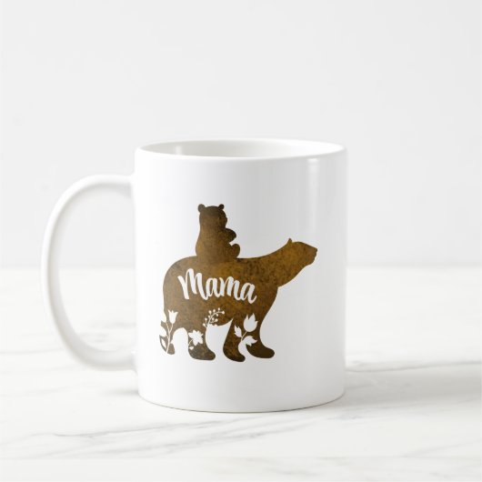 Mama Beer met 1 welp rijden op mama's rug Koffiemok (Links)