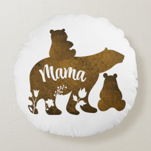 Mama Beer Met 2 Cubs Moeder Van Twee Rond Kussen