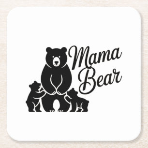 Mama Beer met Jong Beer Lief Beer Familie Vierkante Kartonnen Onderzetter