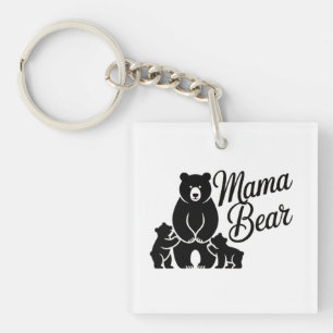 Mama Beer met Welpen Schattige Beer Familie Sleutelhanger
