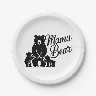 Mama Beer met Welpen Schattige Familie Beer Papieren Bordje