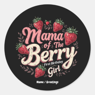 Mama Berry Eerste Verjaardag Strawberry Girl Famil Ronde Sticker