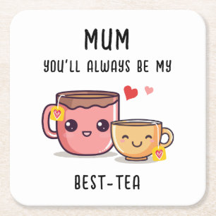 Mama Best-Tea Gepersonaliseerde Grappige Gift Moed Vierkante Kartonnen Onderzetter