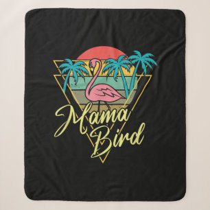 Mama Bird Flamingo Sunset Palm Tree Beach 80's Sherpa Deken