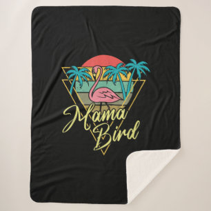 Mama Bird Flamingo Sunset Palm Tree Beach 80's Sherpa Deken