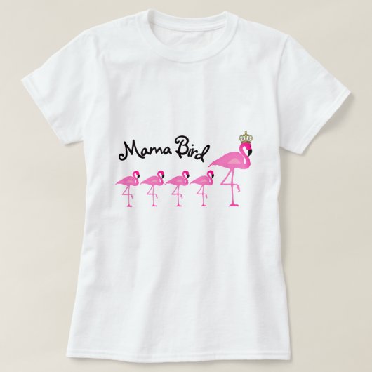 Mama Bird Flamingo T-Shirt met vier baby's (Design voorkant)