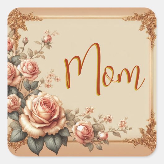 mama bloemen vierkante sticker (Voorkant)
