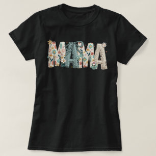MAMA Bloemenpatchwork gestikte strik Moederdag Cu T-shirt