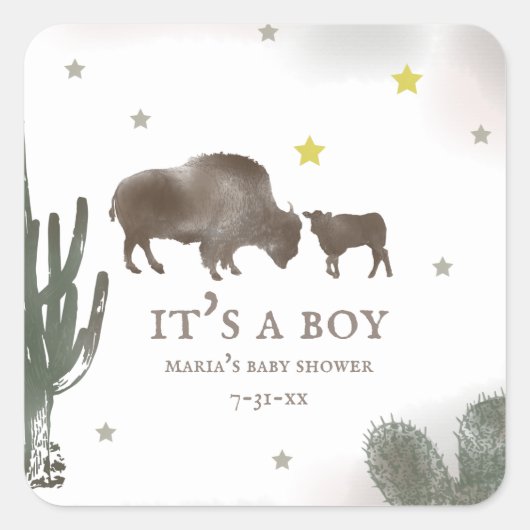 Mama Buffalo Cactus Boy Baby Shower Label (Voorkant)