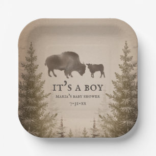 Mama Buffalo Evergreen Boy Baby shower Papieren Bordje