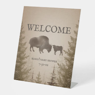 Mama Buffalo Evergreen Boy Baby shower Reclamebord Met Voetstuk
