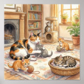 Mama Cat and Kittens Nursery Poster (Voorkant)
