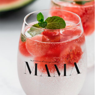 Mama   Chic Boho Lettering & Bloemmotief Wijnglas Zonder Voet