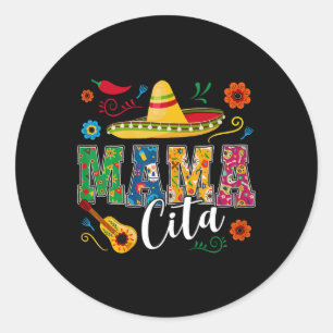 Mama Cita Cinco de Mayo Mexicaanse Sombrero gitaar Ronde Sticker
