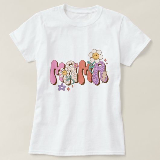 Mama, Daisy, Flowers, Cute Retro Boho T-shirt (Design voorkant)