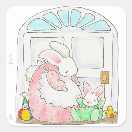 Mama en Baby Bunny Sticker cadeau label (Voorkant)