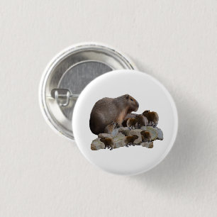 Mama en baby capibara's, ronde button 3,2 cm