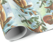 Mama en Baby Deer Pattern Retro Kerstmis Cadeaupapier (Rol Hoek)