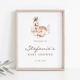 Mama en Baby Deer Woodland Baby shower Welkom Poster