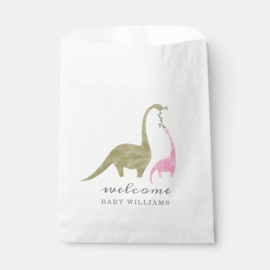 Mama en Baby Dinosaurus Roze Baby shower Bedankzakje (Voorkant)