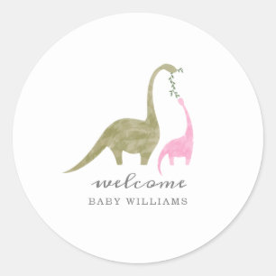 Mama en Baby Dinosaurus Roze Baby shower Ronde Sticker