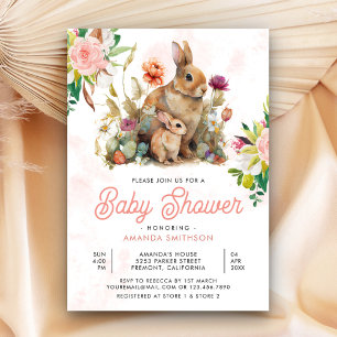 Mama en Baby Floral Bunny Baby shower Kaart