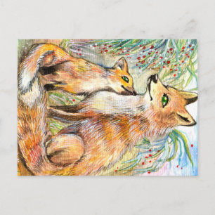 Mama en Baby Fox Briefkaart