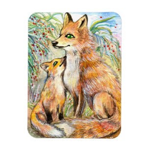 Mama en Baby Fox Magneet