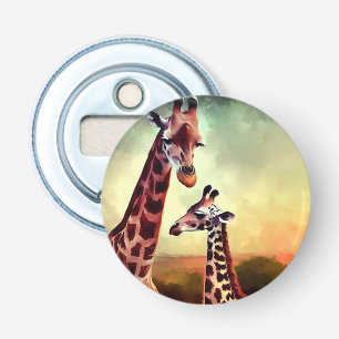 mama en Baby Giraffe aquarel, Button Flesopener