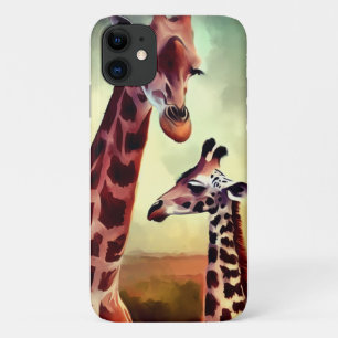 mama en Baby Giraffe aquarel, iPhone 11 Hoesje