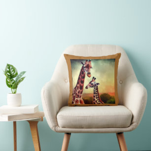 mama en Baby Giraffe aquarel, Kussen