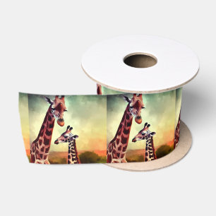 mama en Baby Giraffe aquarel, Lint
