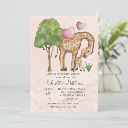 Mama en Baby Giraffe Oerwoud Sarfari Baby shower Kaart (Staand voorkant)