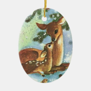 Mama en Baby Girl Deer Keramische kerstversiering Keramisch Ornament