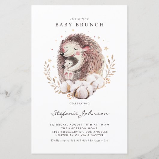 Mama en Baby Hedgehog Baby Brunch Uitnodiging (Voorkant)