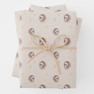 Mama en Baby Hedgehog Pattern Woodland Inpakpapier Vel