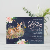 Mama en Baby Herten Bloemen Navy Blue Baby shower Kaart (Staand voorkant)