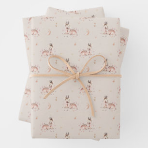 Mama en Baby herten Pattern Woodland Baby shower Inpakpapier Vel