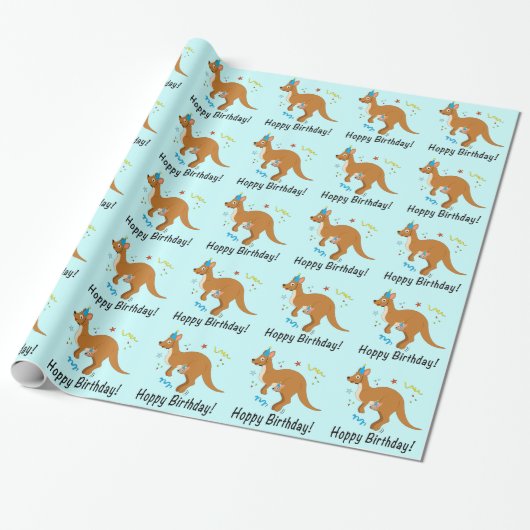 Mama en Baby Kangaroos met Birthday Petten Cadeaupapier (Uitgerold)