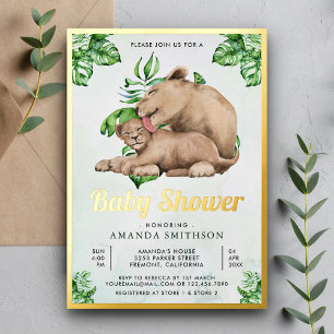 Mama en Baby Leeuwenwelp Jungle Baby Shower Goud Folie Uitnodiging