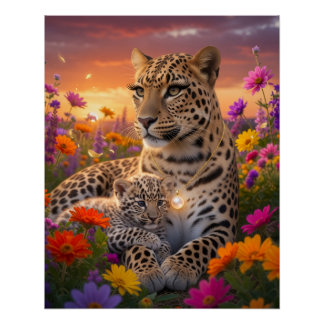 Mama en baby Luipaard Perfect Poster