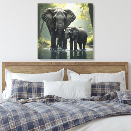 Mama en Baby olifant in het regenwoud Canvas Afdruk (Insitu (Slaapkamer))