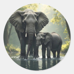 Mama en Baby olifant in het regenwoud Ronde Sticker