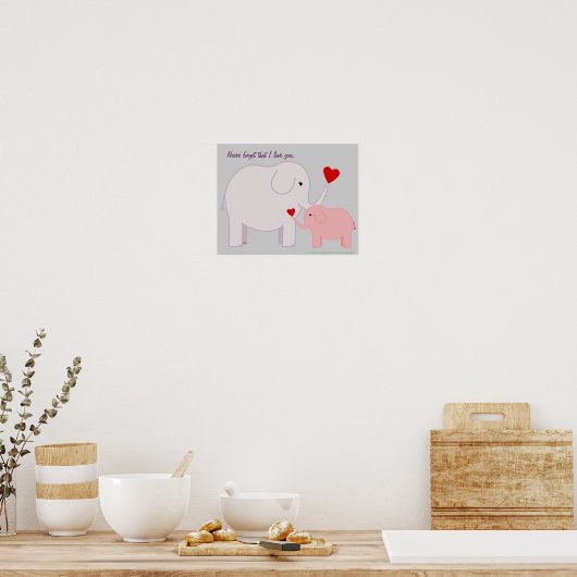 Mama en Baby olifant in roze en Paars Poster (Keuken)