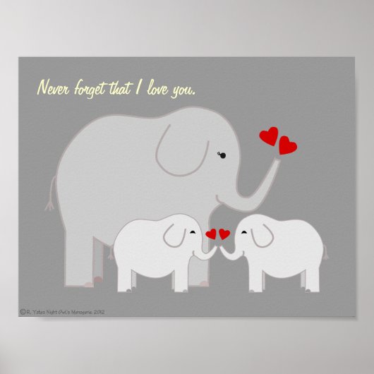 Mama en Baby Olifanten Grijs Poster (Voorkant)
