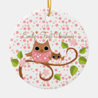 Mama en Baby Owl Keramisch Ornament
