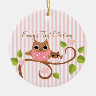 Mama en Baby Owl Keramisch Ornament